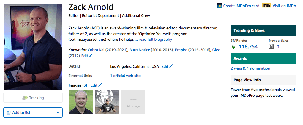 zack arnold imdbpro page
